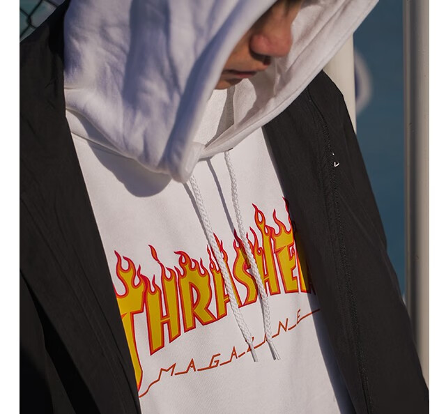 thrasher官方flamehood经典火焰连帽卫衣秋装帽衫男女外套皇家蓝m