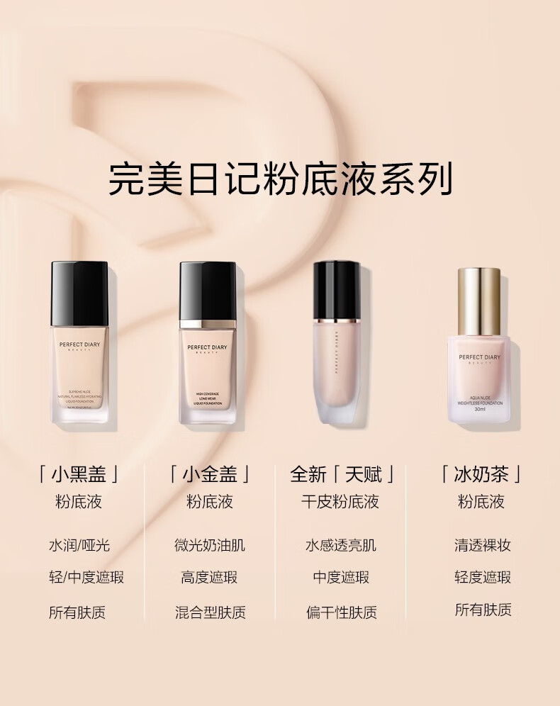 完美日记 小金盖粉底液油皮无痕持久保湿遮瑕控油不易脱妆粉底生日