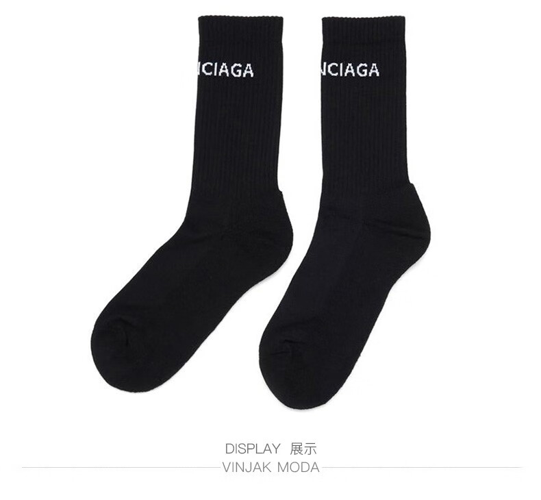 balenciaga巴黎世家新款男士logo嵌花网球袜针织袜袜子白色l