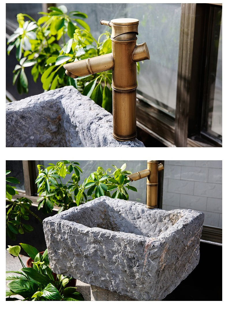 金石富景老旧石槽石头洗手盆石材洗脸盆室外庭院墩布池方形洗手台儿童