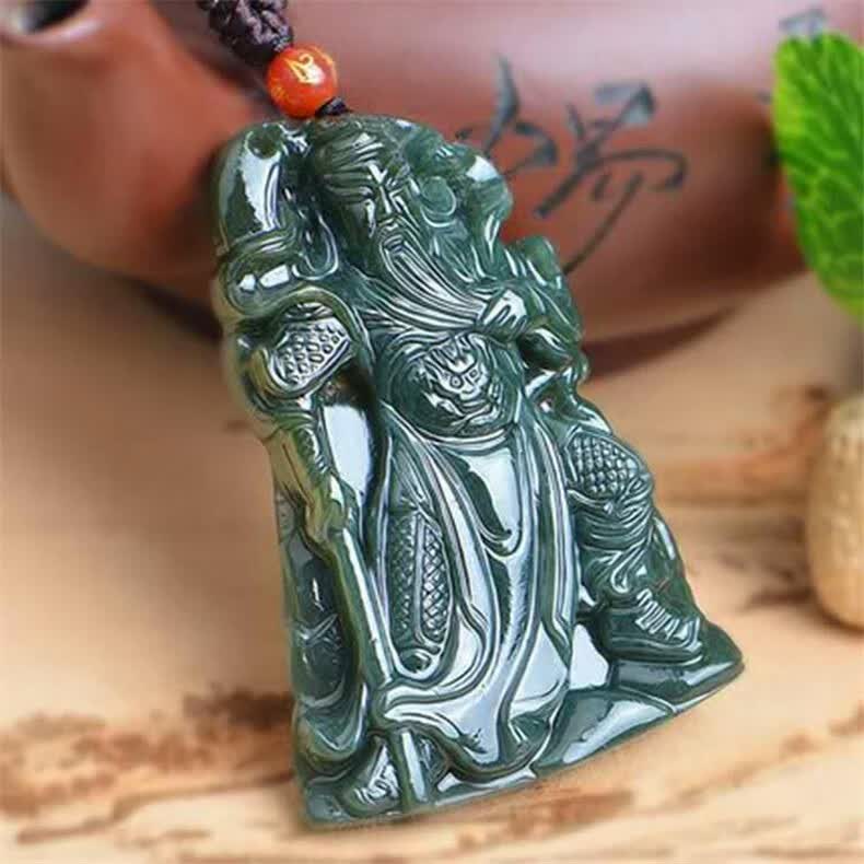 双面精雕忠义关羽玉佩男款玉项链玉石玉器挂件 义薄云天关公-双面雕刻