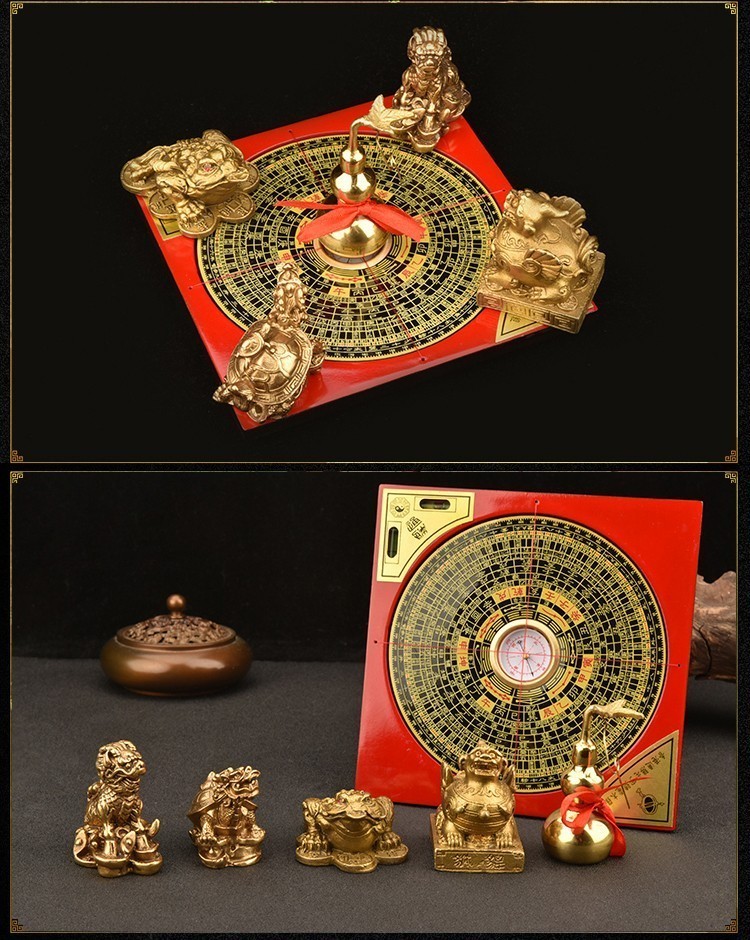 纯黄铜五行瑞兽财运阵聚宝盆摆件貔貅龙龟金蝉麒麟葫芦罗盘财富阵大号