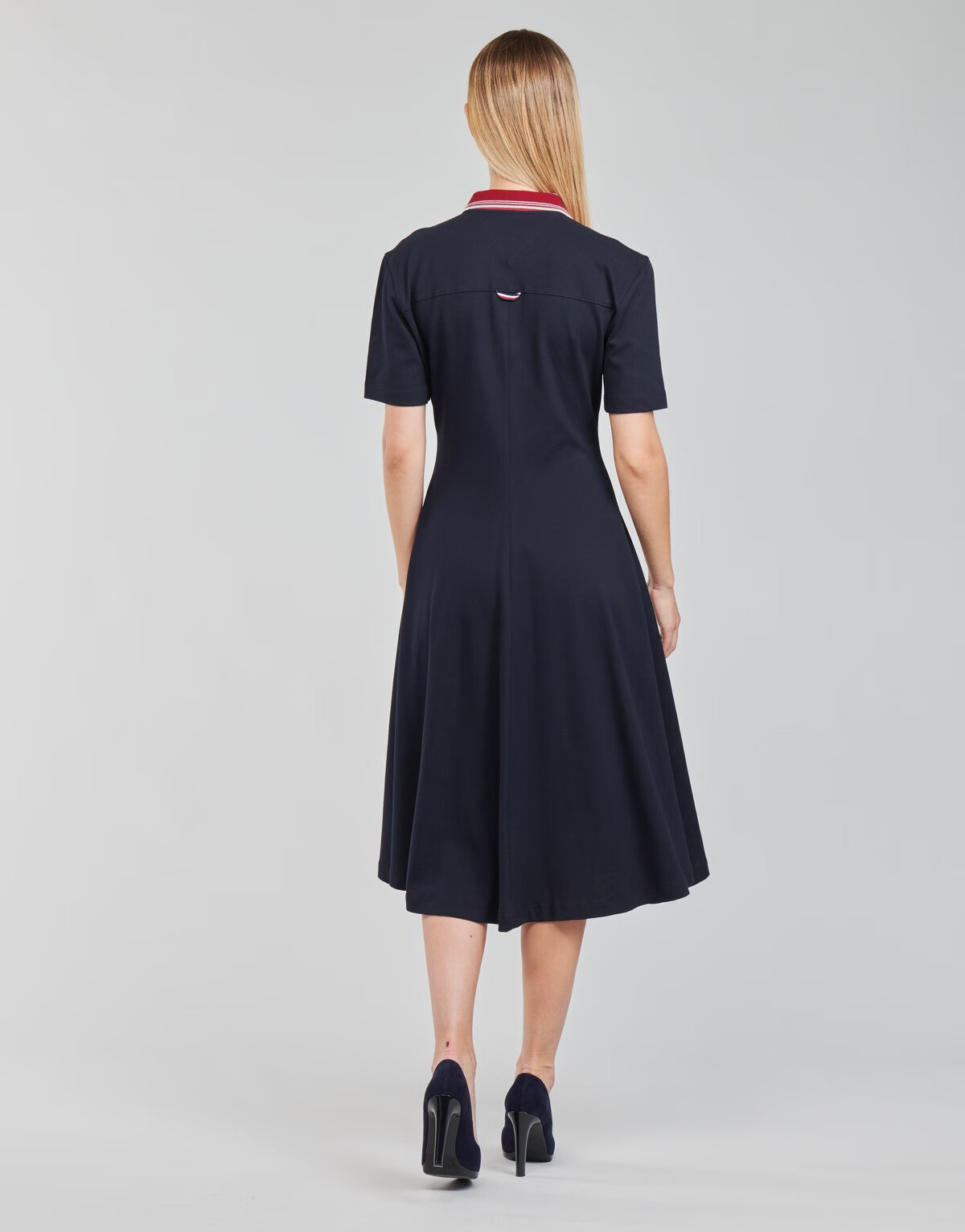 tommyhilfiger美国时尚女裙子短袖连衣裙百搭海蓝色夏季新款中长裙