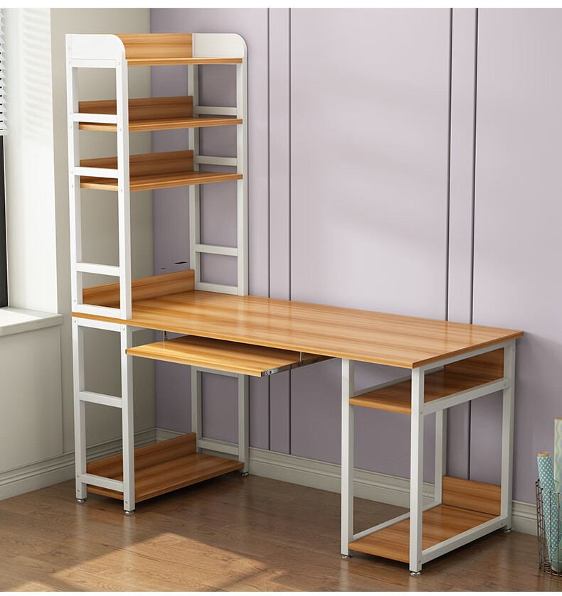 阳春沐书桌书柜组合生态板电脑桌家用简易台式书桌带书架办公桌写字