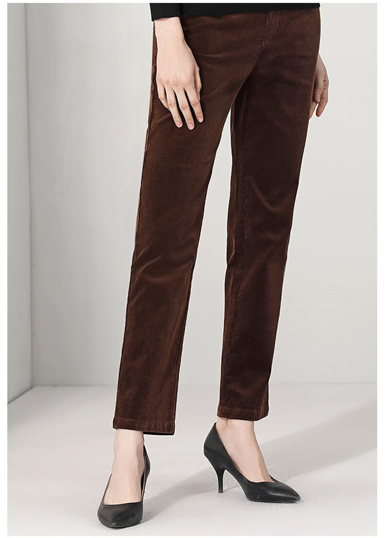 米兰登新款中老年妈妈装女裤灯芯绒高腰直筒裤保暖长裤子wk3d0002深驼