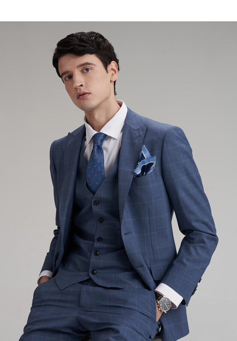 boni堡尼商务男装西服西裤格纹西装春新品男士羊毛混纺西装薄款套西