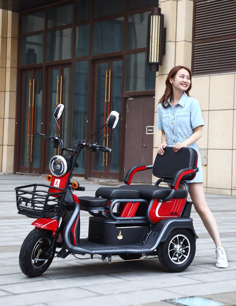 凤凰(phoenix)电动三轮车家用轻便小型代步车接送孩子亲子三座电动车