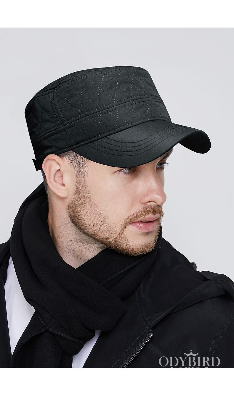 欧迪鸟轻奢品牌棒球帽男冬天加绒加厚保暖后封口平顶帽男士帽子 藏青