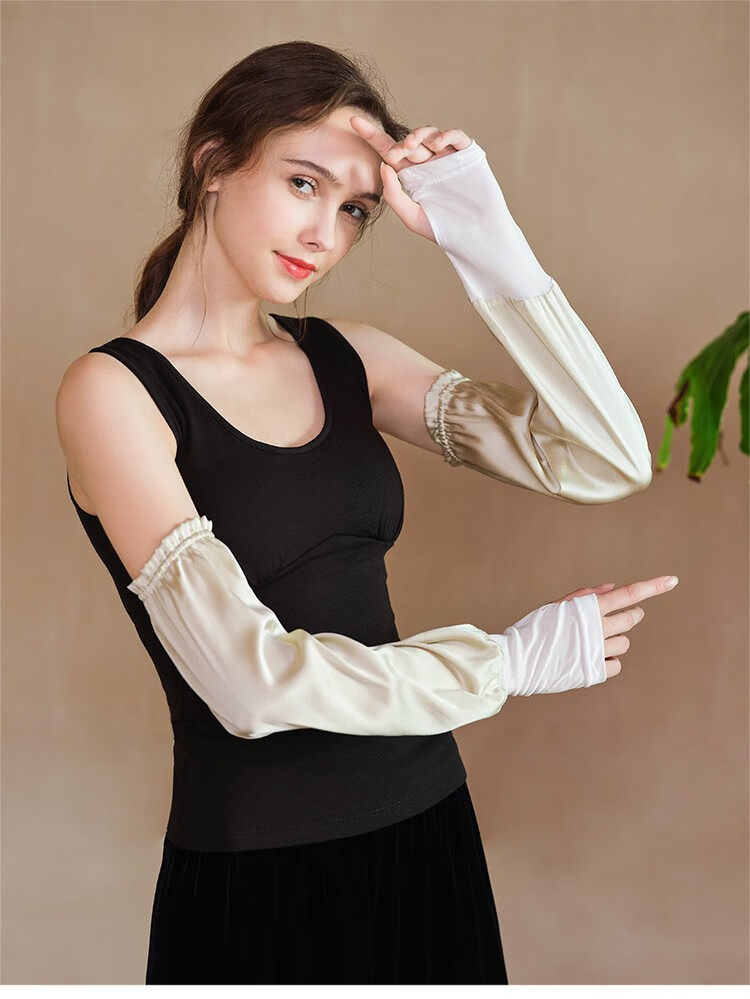 美标新款春夏100桑蚕丝袖套真丝打底外穿防晒套袖女夏季丝绸户外开车