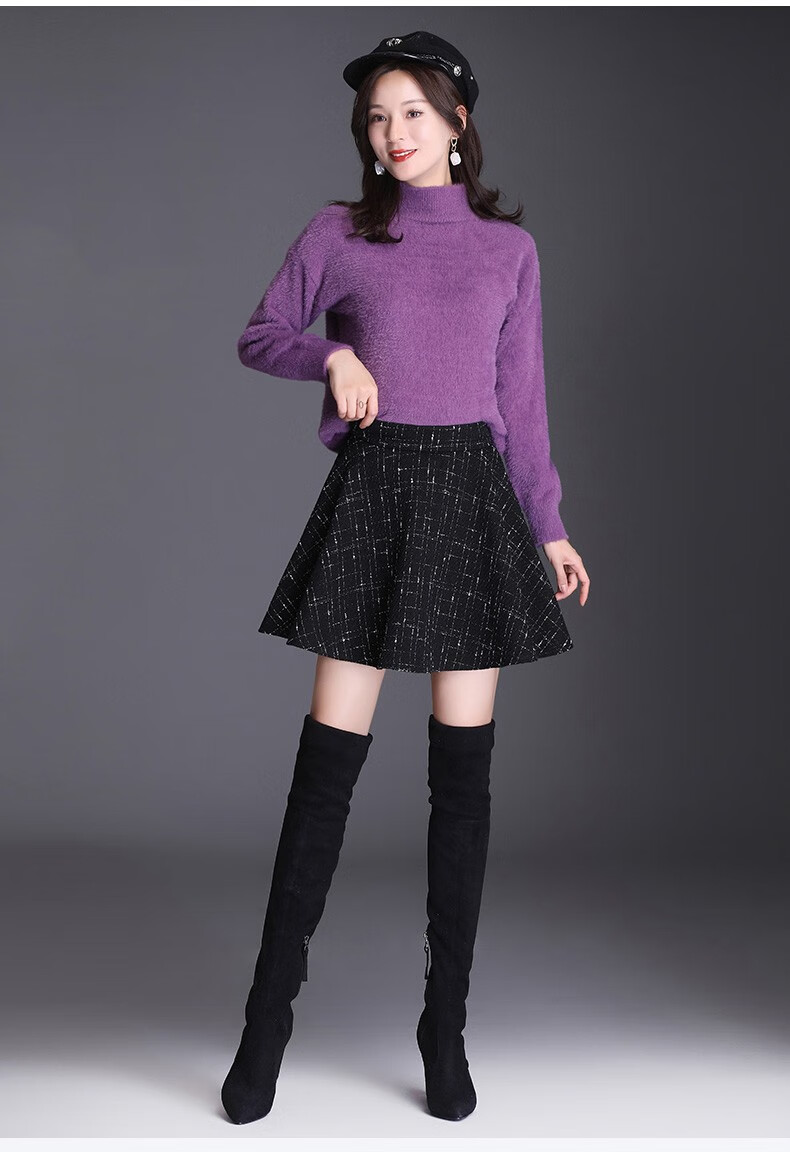 短款蓬蓬百褶小摆裙裙子伞裙冬裙3232黑格拉链款s腰围1尺9松紧好选码