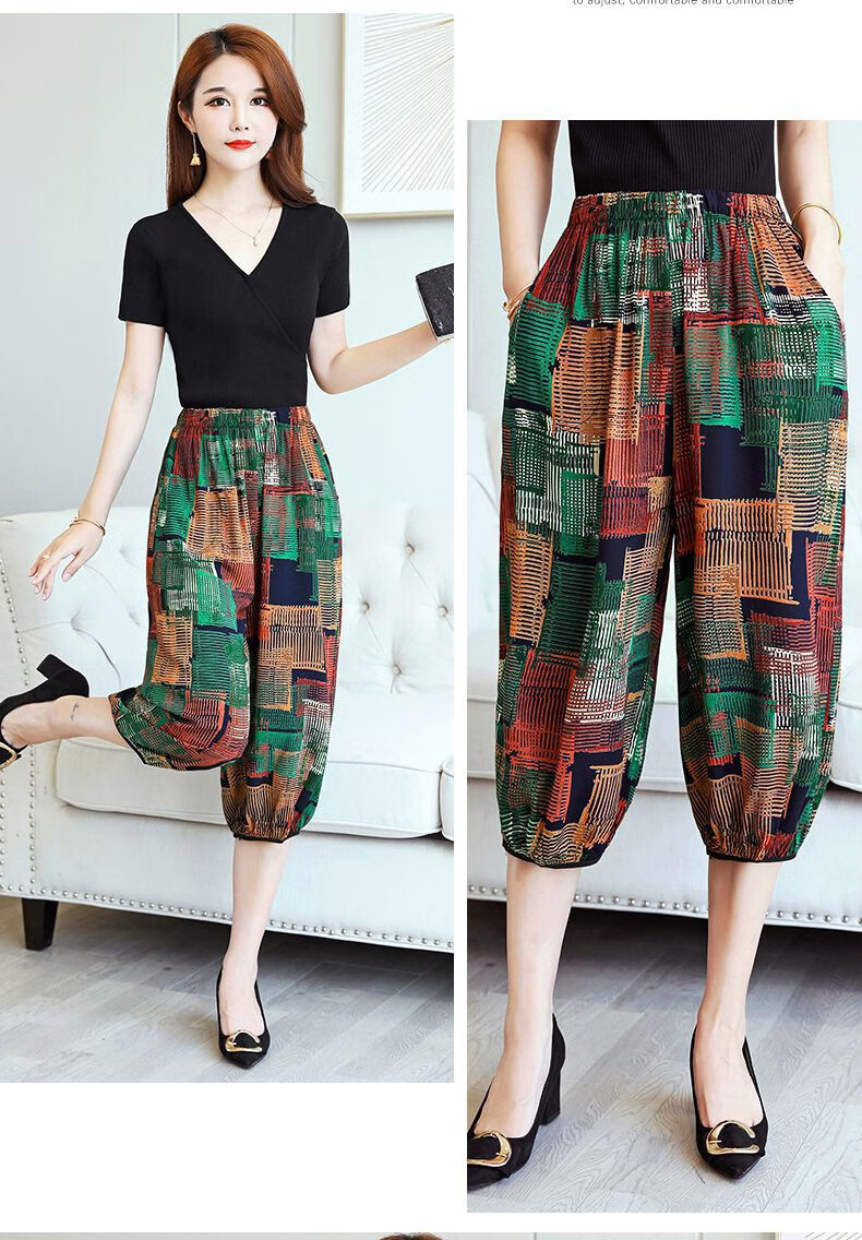 夏季新款中老年女裤棉绸七分裤中年妈妈装人造棉沙滩裤子 1号 xl