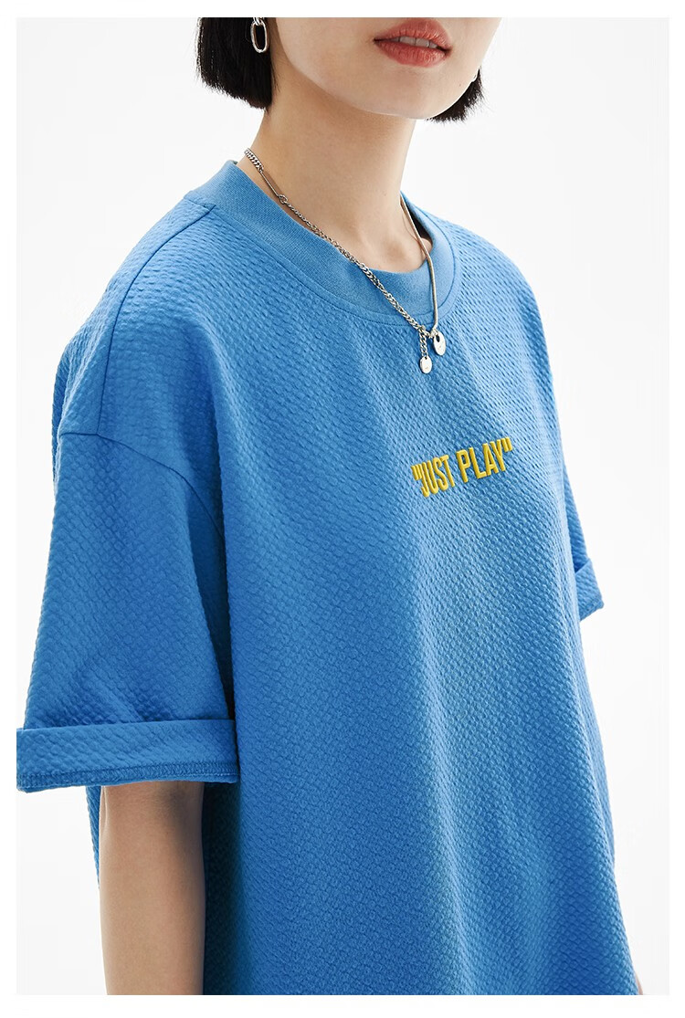 云上生活肌理感字母印花湖蓝色t恤2022夏季新款休闲上衣t6812x湖泊蓝l