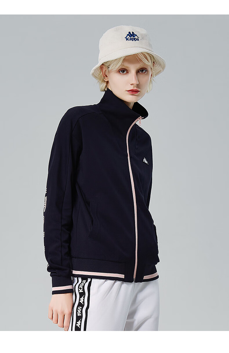 kappa卡帕女运动卫衣休闲开衫外套长袖印花上衣新款k0a62wk02深海蓝