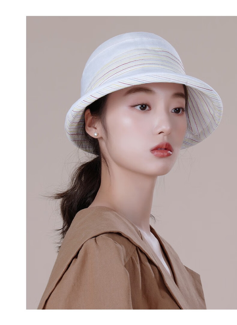 新款出游度假防晒太阳帽棉简约渔夫帽户外度假遮阳帽藕色575cm可调节