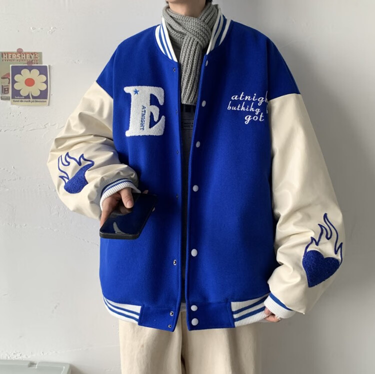 卡早外套男春季新款克莱因蓝色棒球服男春秋新款潮流拼接休闲美式