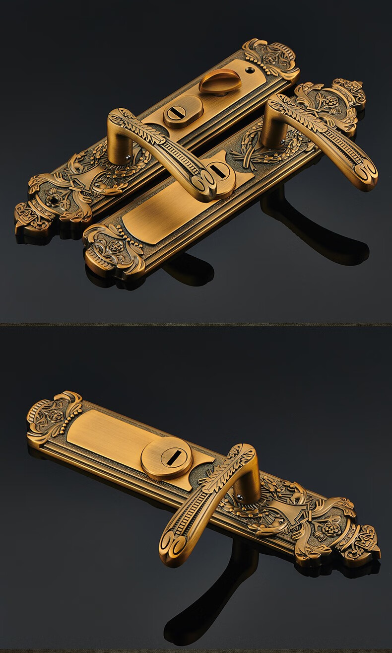 格林美域 欧式大门锁纯铜防盗门锁套装全铜子母门入户实木门锁 青古铜