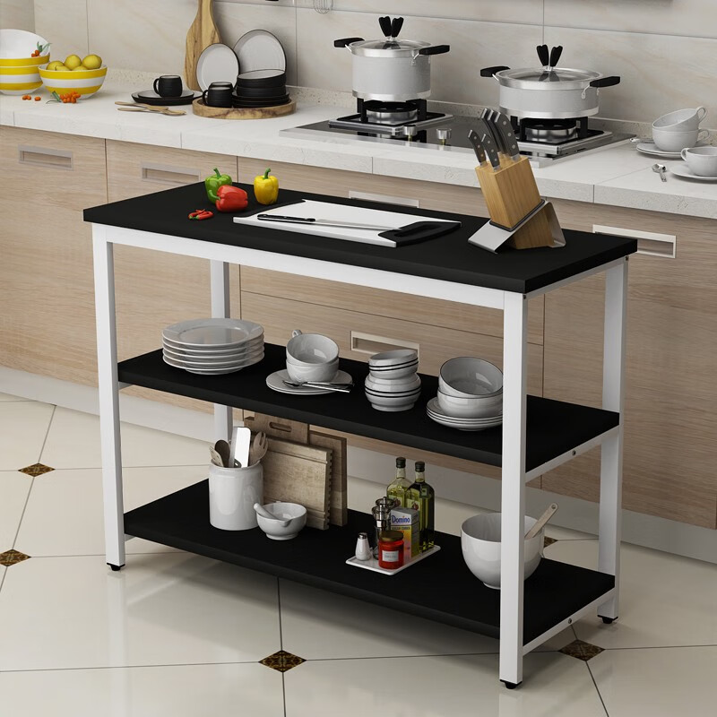 友盼 厨房置物架落地多层切菜桌操作台钢木餐桌简易桌微波炉架子置物