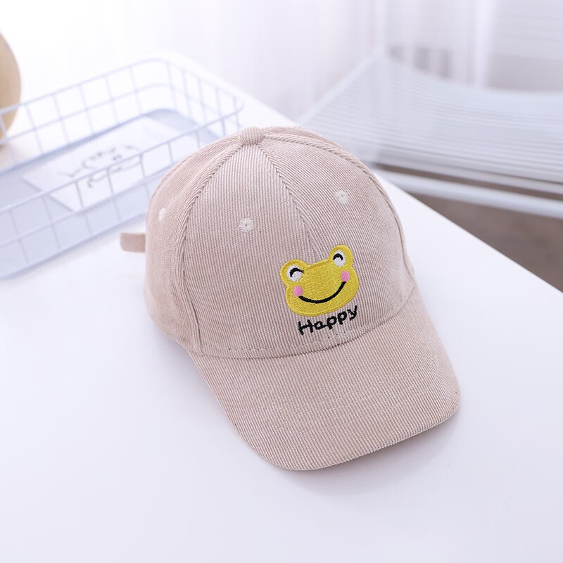 诺芝萌灯芯绒儿童棒球帽子男女宝宝秋冬鸭舌帽弯檐太阳帽户外青蛙图案