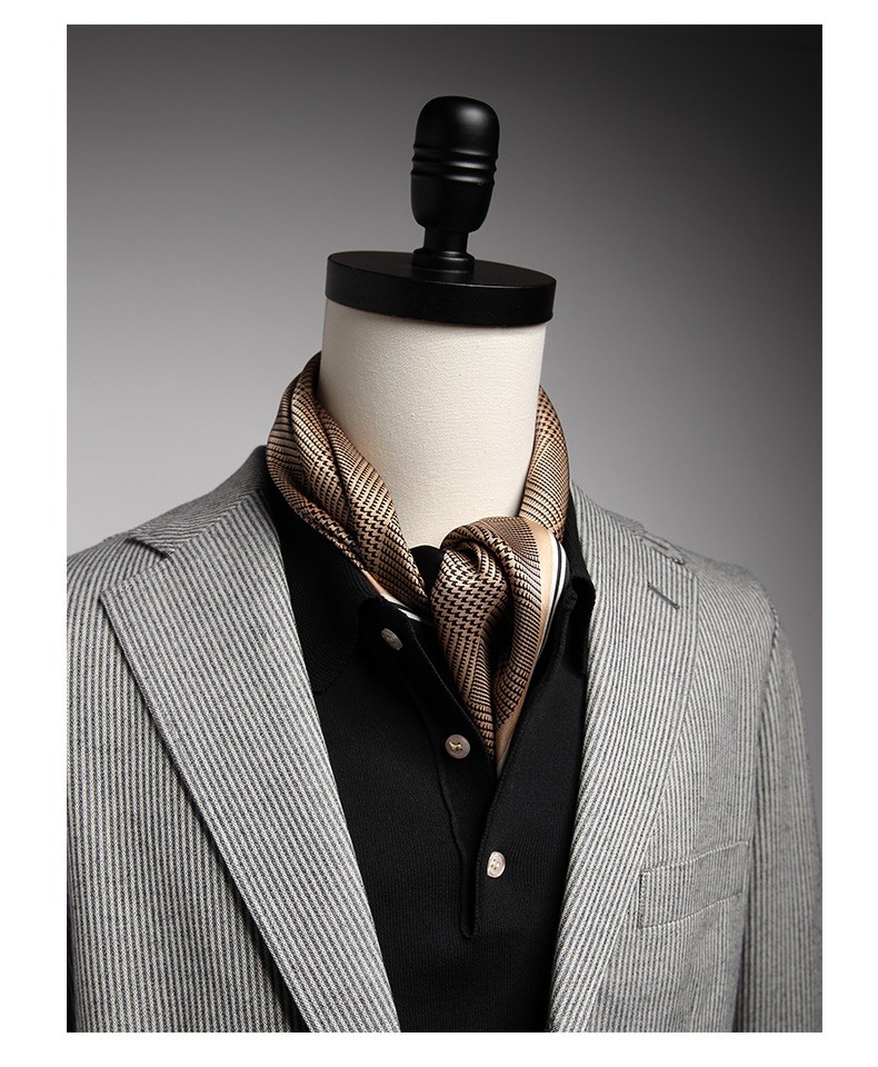 惜袖品牌轻奢真丝帅气丝巾男2022新款商务西装领巾桑蚕丝装饰围巾几何