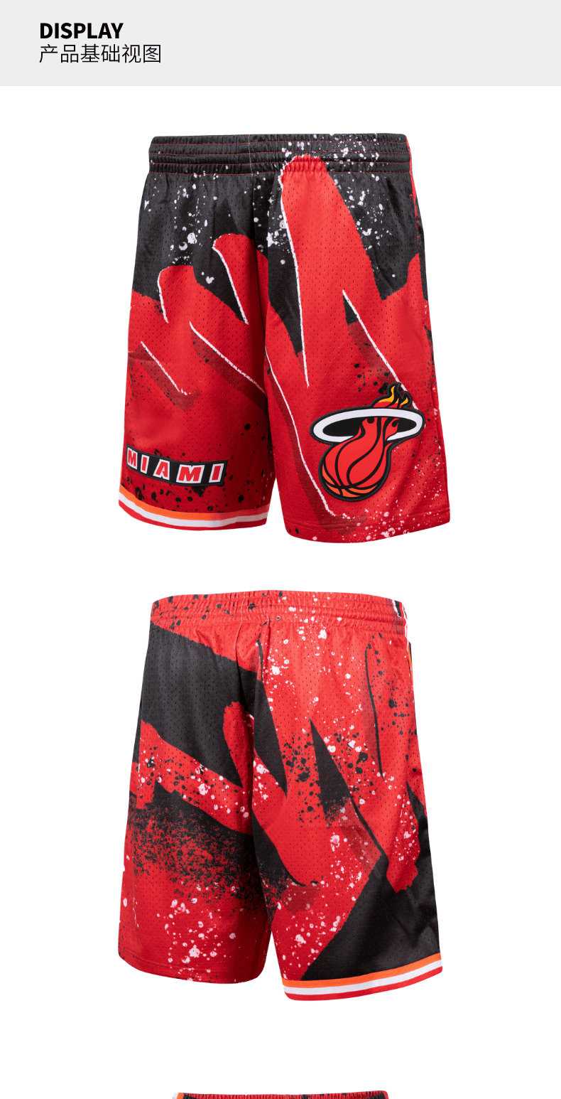 nba热火队球裤mn复古球裤超级篮球主题sw球迷版网眼运动休闲篮球比赛