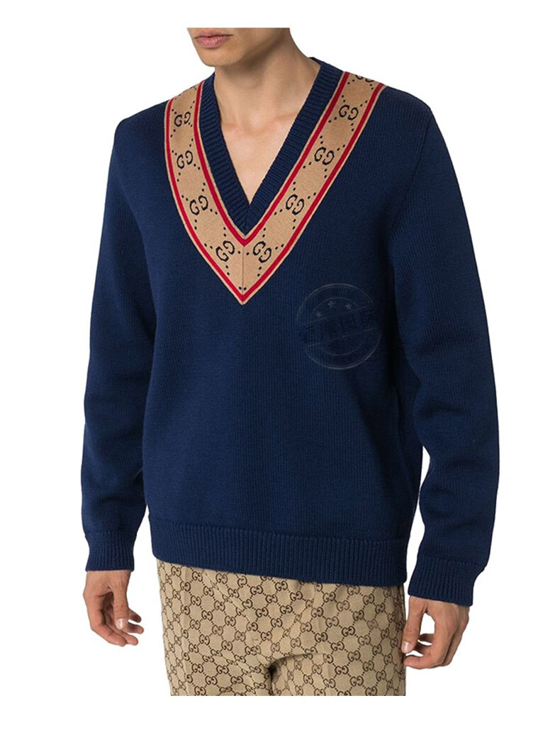 gucci古驰男装 男士经典gg老花领长袖v领套头针织衫577089 xkauo 4912