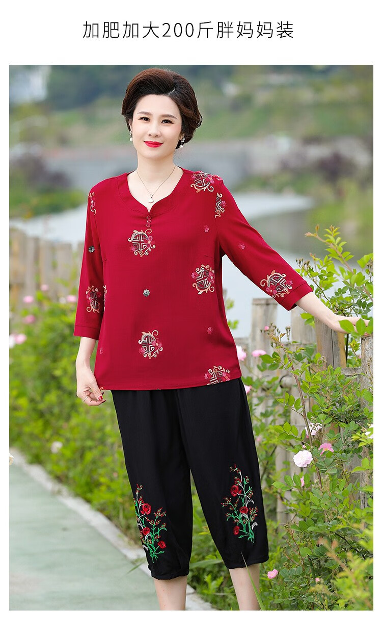 肥加大码胖妈妈夏装200斤上衣婆婆衣服胖太太宽松遮肚子显瘦中老年
