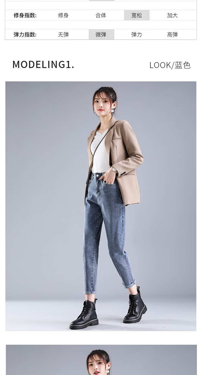 哈伦牛仔裤女高腰显瘦2020年春秋新款九分百搭老爹裤萝卜裤子 蓝灰色