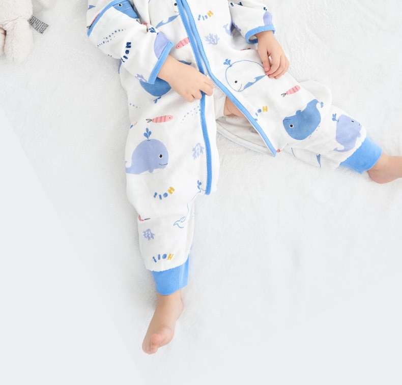 七彩博士婴儿分腿睡袋可拆袖春夏薄款透气柔软竹棉纱布长短袖儿童睡袋