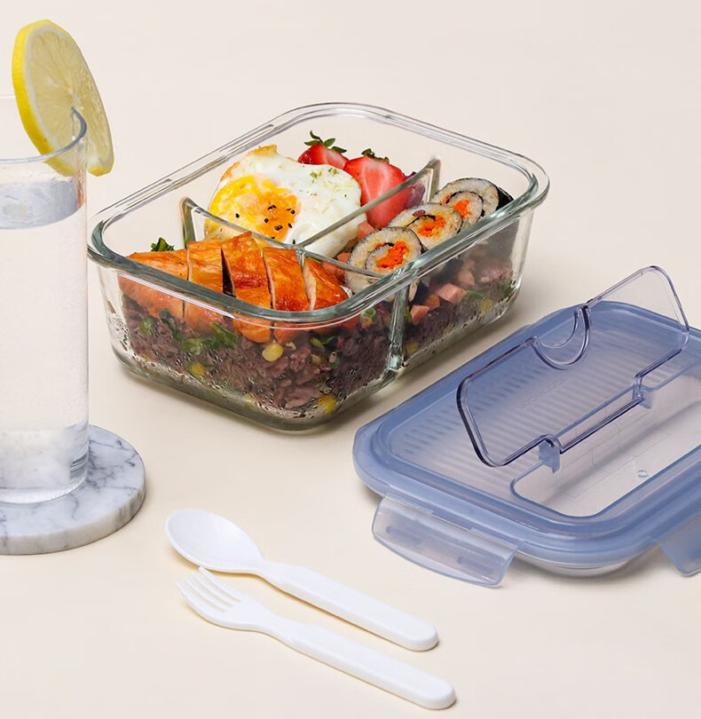 乐扣乐扣lock&lock饭盒分隔耐热玻璃保鲜盒微波炉碗加热专用上班带