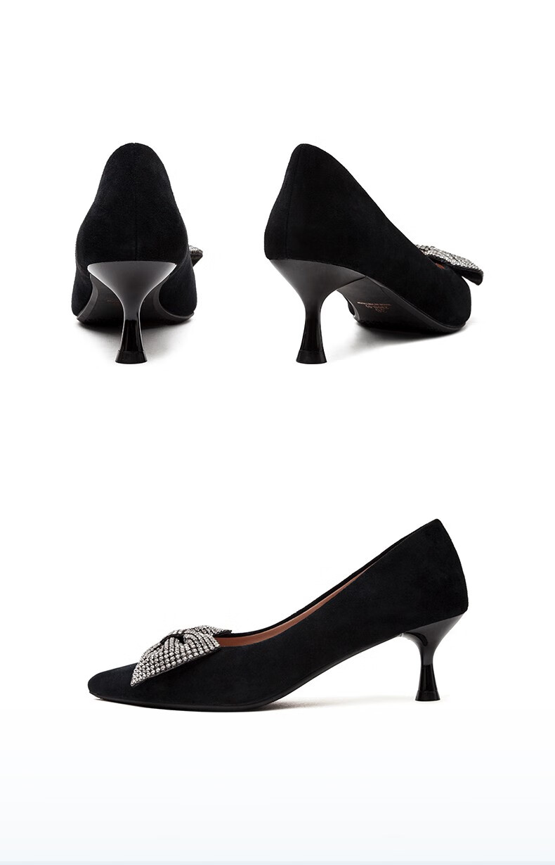 topgloria汤普葛罗2022年春夏新款时尚水晶蝴蝶结尖头女鞋高跟鞋细跟