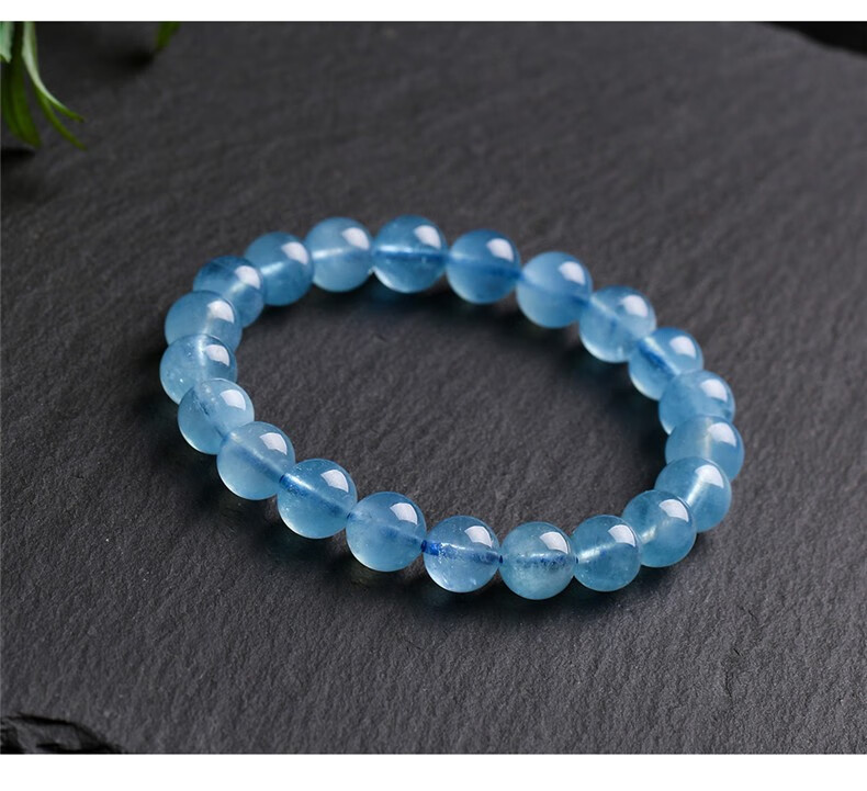 时尼梵 海蓝宝手链女冰糯种宝石简约单圈手串转运蓝色水晶情人节礼物