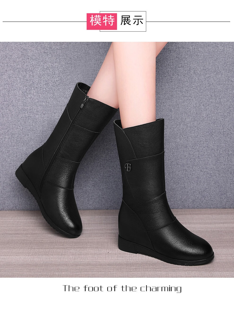 富贵鸟头层牛皮女靴冬季新款中筒靴加绒保暖马丁靴女软面皮舒适真皮女