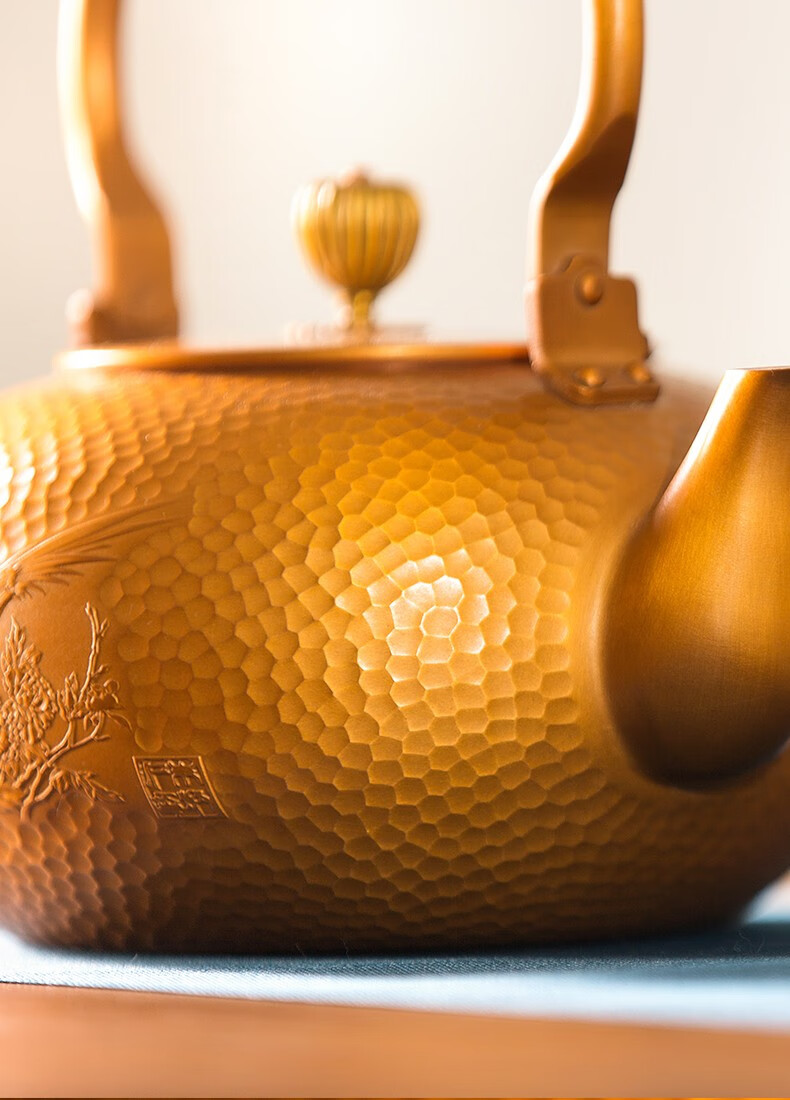 朱炳仁铜 紫铜前程似锦铜壶 茶壶手工锻打壶 抑菌养生壶 电陶炉煮茶壶