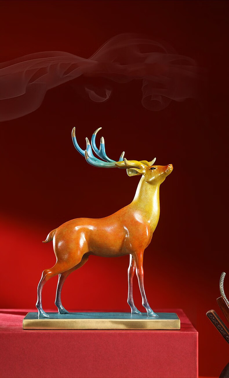 贝伊乐彩铜鹿摆件客厅电视柜摆件福鹿工艺品办公室开业纪念品商务送礼