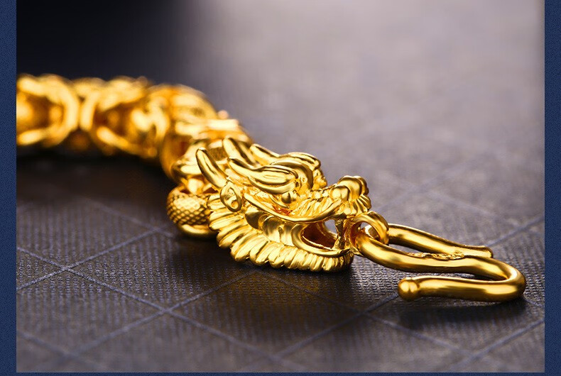 资大福zidafu足金9999霸气龙头黄金手链男按克加粗四方龙骨真金链子送