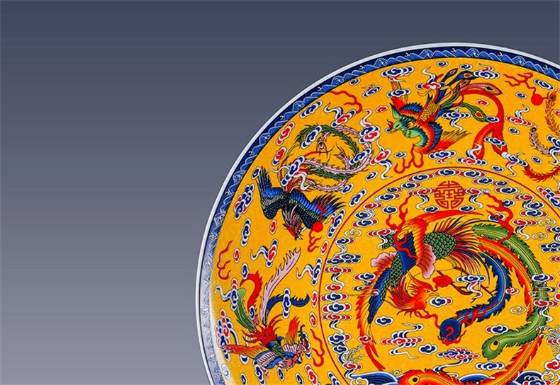 雅言陶瓷景德镇陶瓷器装饰座盘九龙九凤图挂盘带支架装饰盘子赏盘现代