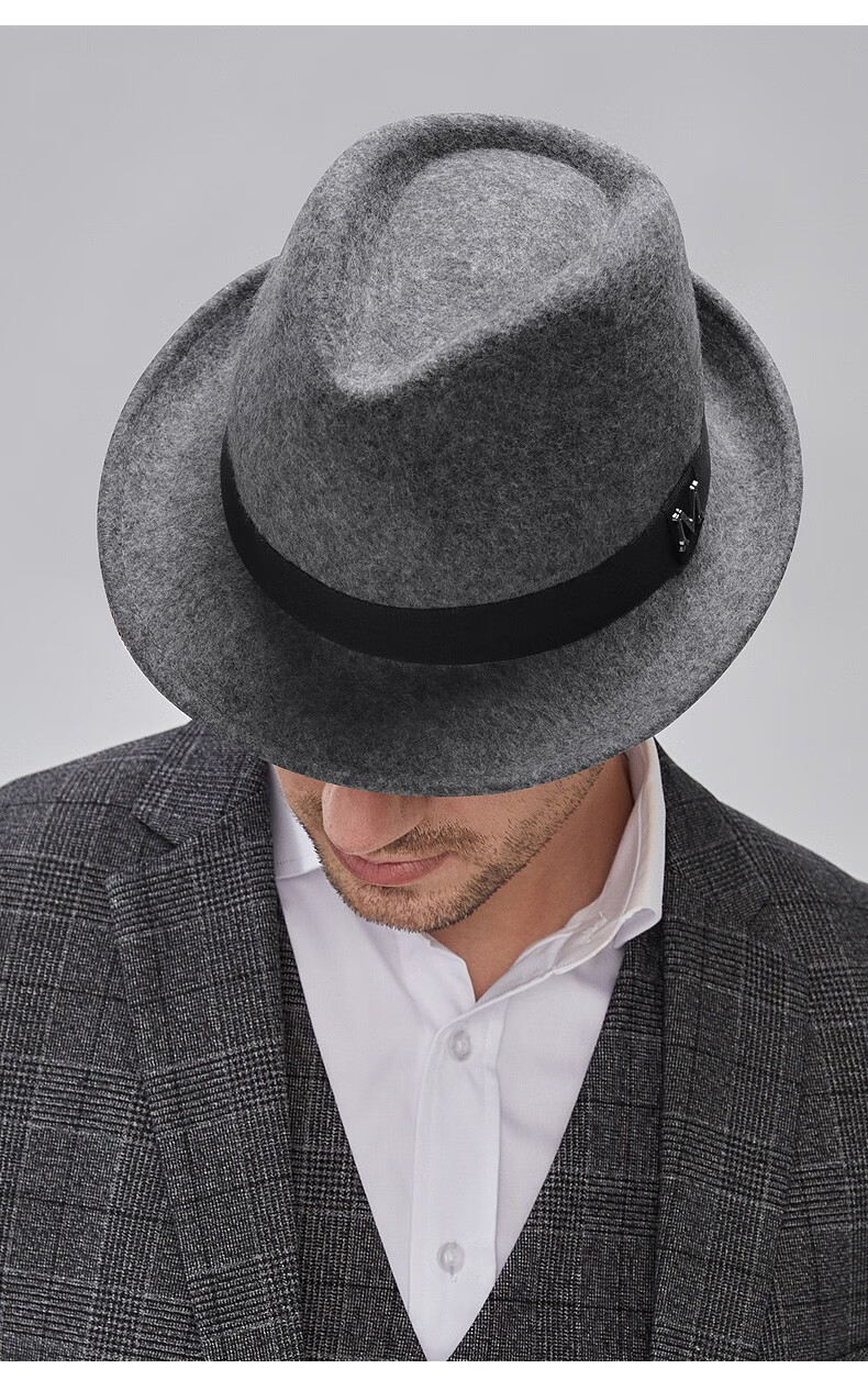 美町嫚品牌冬季轻奢高档男士礼帽英伦风羊毛呢加厚保暖复古爵士帽