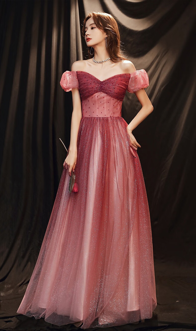 etex轻奢品牌敬酒服2022新款一字肩星空仙气宴会主持气质晚礼服订婚