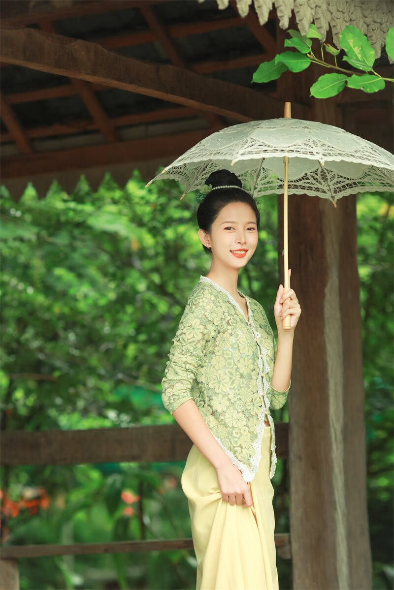 沙芭利娘惹装西双版纳傣族服装小娘惹月娘同款写真民族服装 浅绿色