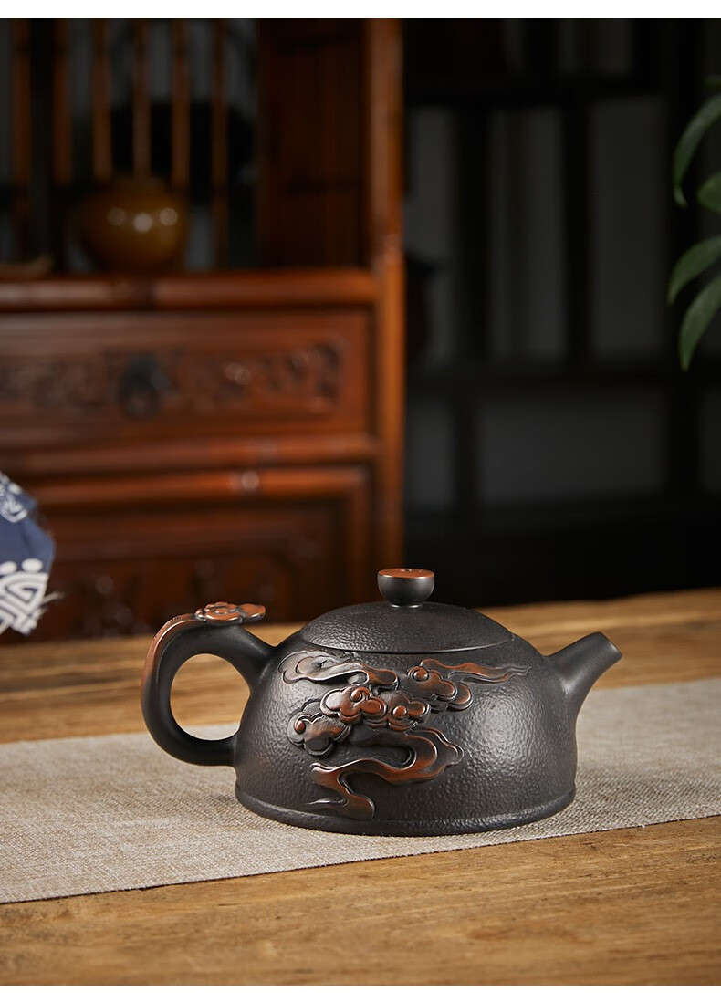 此时此刻建水紫陶茶壶杨镇纯手工堆雕壶西施壶石瓢壶个性泡茶壶款二