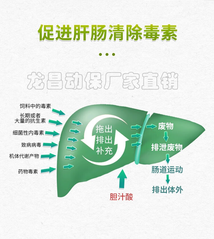 龙昌胆汁酸肉鸭鸡禽3kg防治鸭肝炎脾坏死降料比增重促生长清毒素