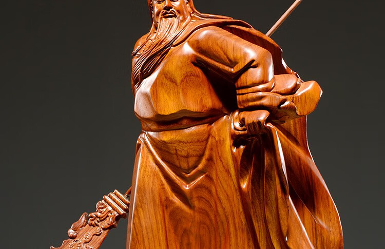 黄花梨木雕关公摆件关二爷神像武财神佛像供奉实木雕刻工艺品 黑檀