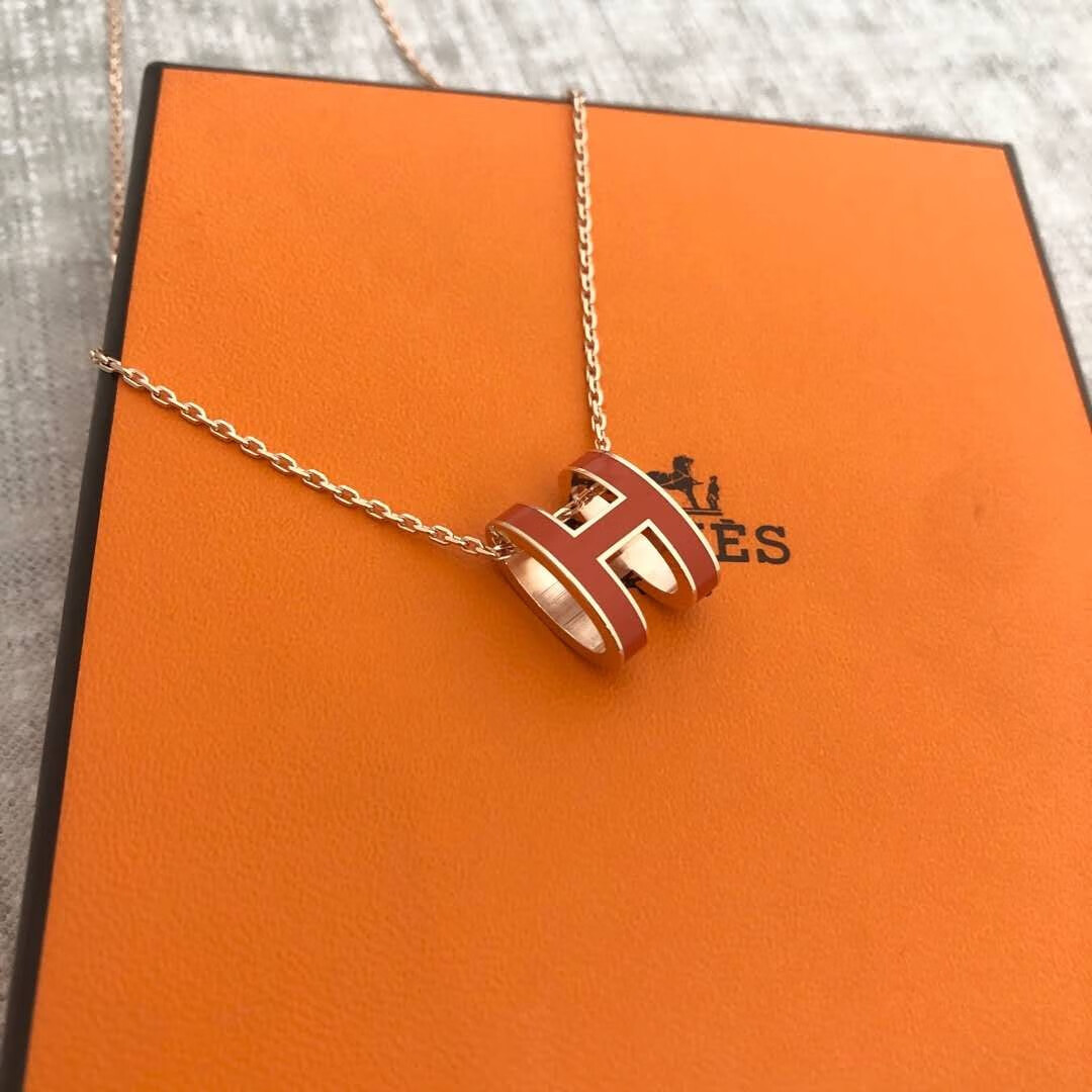 【二手99新】爱马仕(hermes)橙色h扣项链女项链