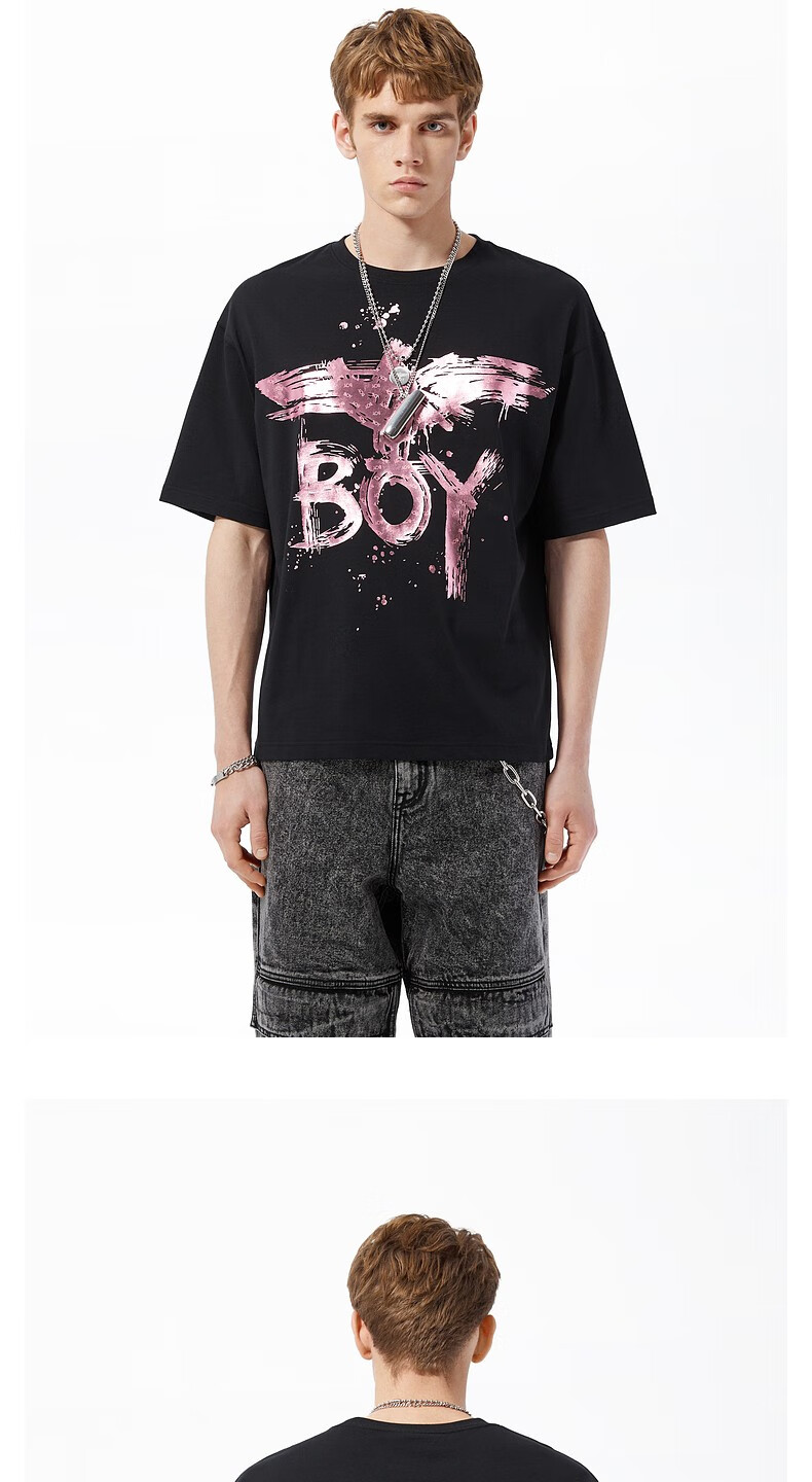 boylondont恤男女同款22春季新品经典基础款紫金印花短袖潮n01009黑色