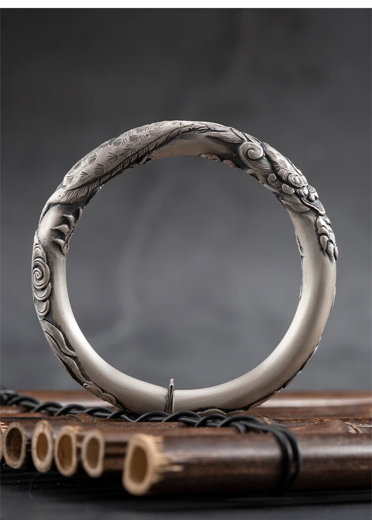 貔貅麒麟狮999足银原创民族风银饰 手工银手镯 男款足银手环银镯 宽约