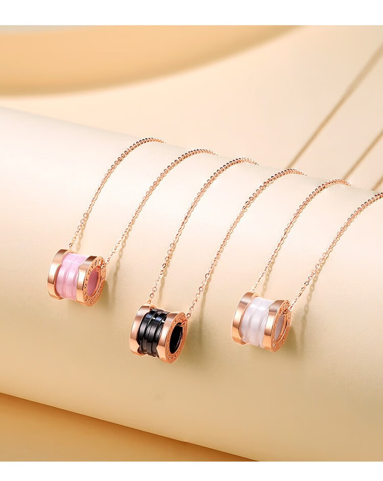 黛慕妮18k金项链时尚简约小蛮腰项链彩金项链玫瑰金项链魅力粉