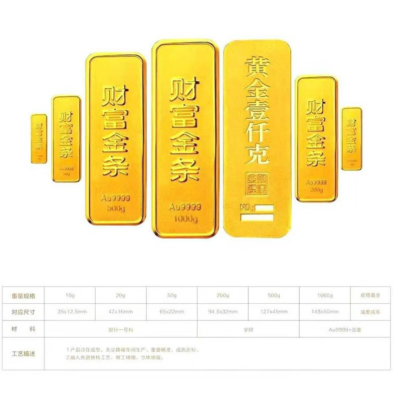投资黄金金条定制10g20g50g100克虎年金豆子纪念小金块au9999金砖薄片