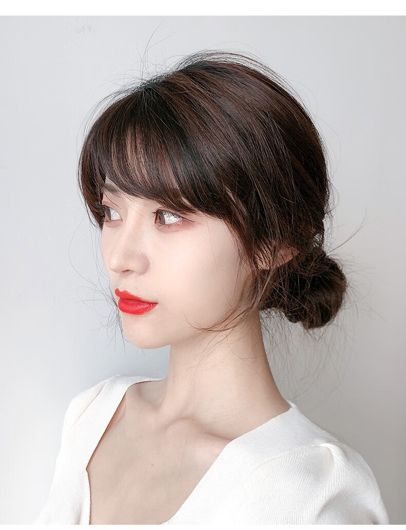 actual self 假刘海真发空气刘海假发片女自然逼真斜刘海假头帘真头发