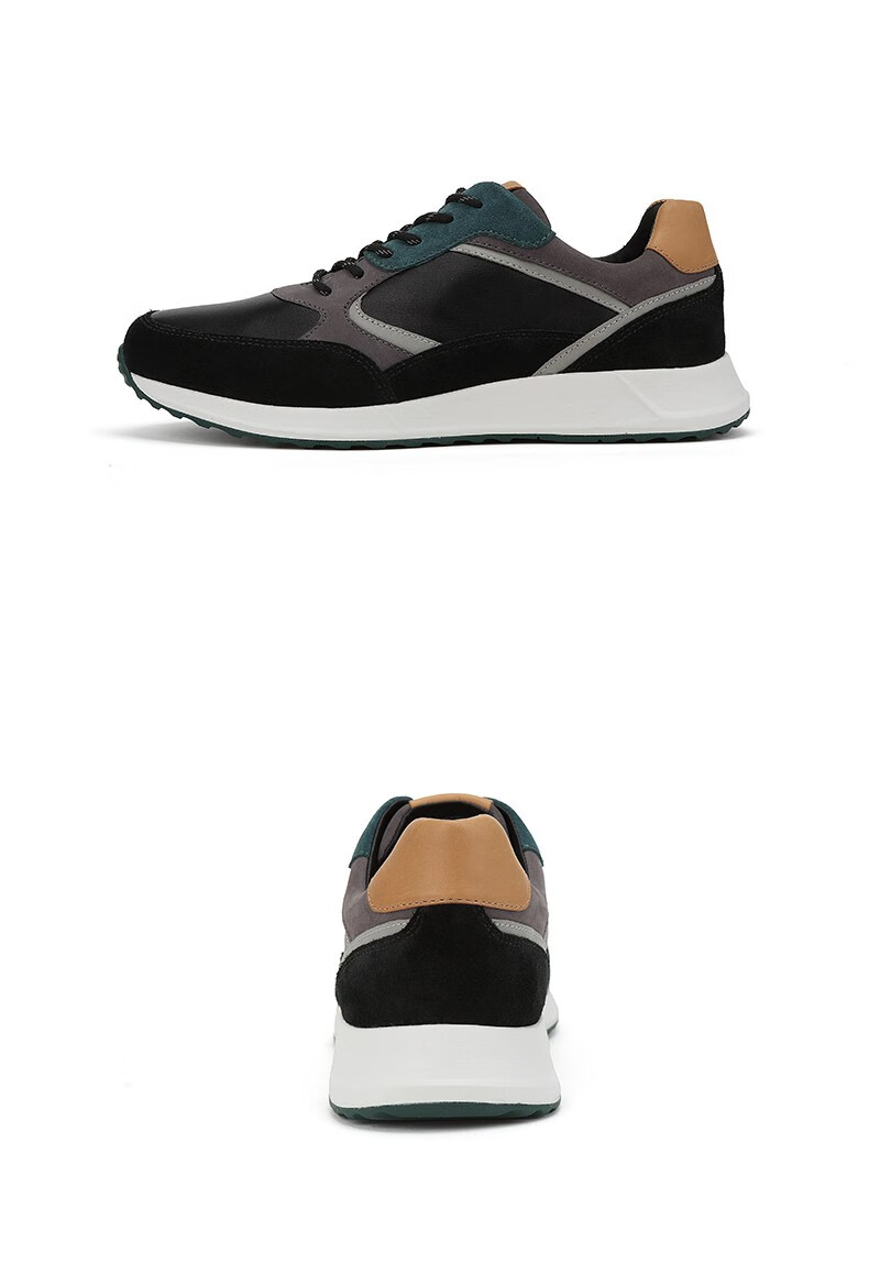 cozysteps可至男士透气厚底拼接运动休闲鞋旅游跑步鞋男黑色灰色40