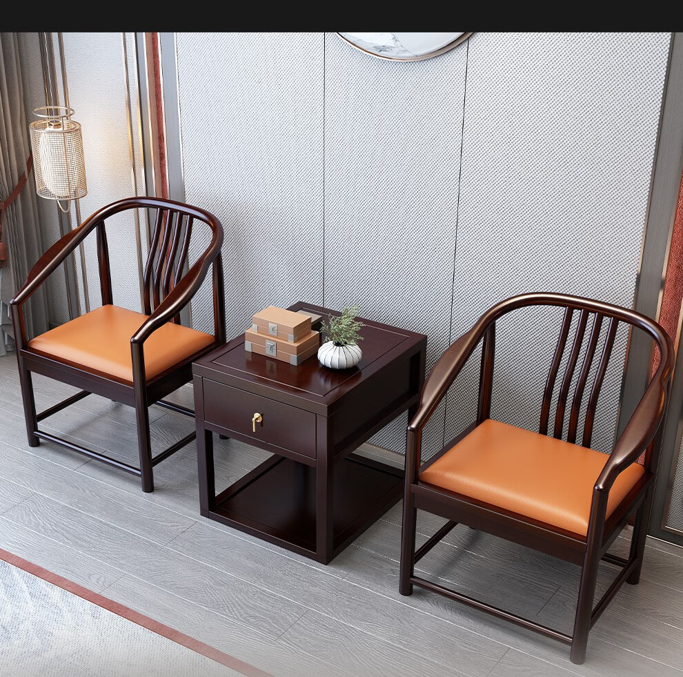 丽巢 新中式沙发椅客厅圈椅三件套茶室橡胶木实木太师椅酒店售楼处